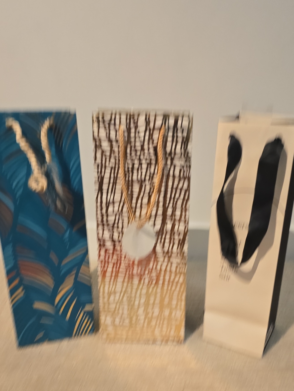 3 Decorative Ombre Bottle, Wine Rope-Handle Gift Bag - Brown & Gold